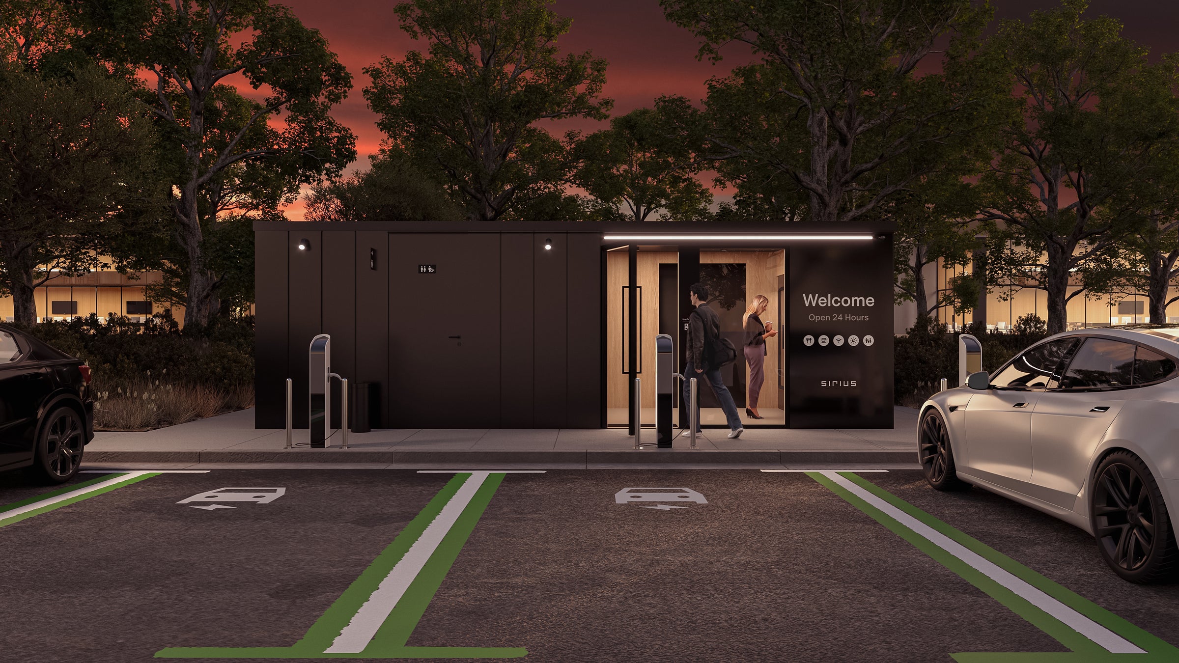 Sirius EV Charging Lounge Modular Bathroom Block Enclosed 24/7 Amenities