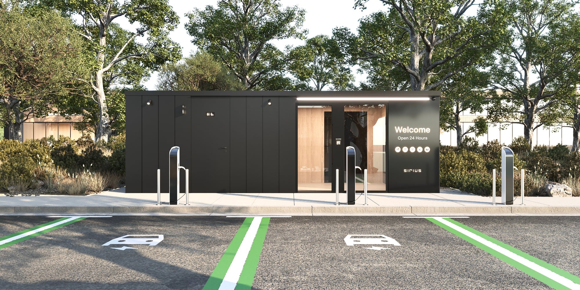 Sirius EV Charging Lounge Modular Bathroom Block Enclosed Amenities